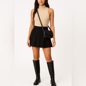 Y2K Pleated Black Mini Skirt Size 1X High Waisted Flowy Pleats Preppy  NWOT